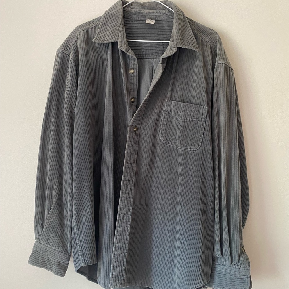 Gray Corduroy Button-Up Shirt